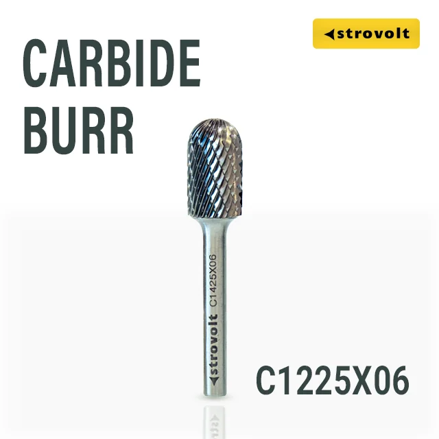 Strovolt Premium Tungsten Carbide Burr Shape C (Cylindrical Ball Nose) 12mm x 25mm 6mm Shank Double Cut Rotary File - strovolt - SKU: CB35C1225