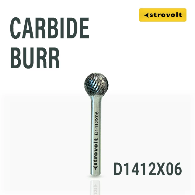 Strovolt Premium Tungsten Carbide Burr Shape D (Ball) 14mm x 12mm 6mm Shank Double Cut Rotary File Part No: CB35D1412 - strovolt - SKU: CB35D1412