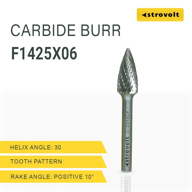 Strovolt Premium Tungsten Carbide Burr Shape F (Ball Nosed Tree) 14mm x 25mm 6mm Shank Double Cut Rotary File Part No: CB35F1425 - strovolt - SKU: CB35F1425 - Available in Saudi Arabia