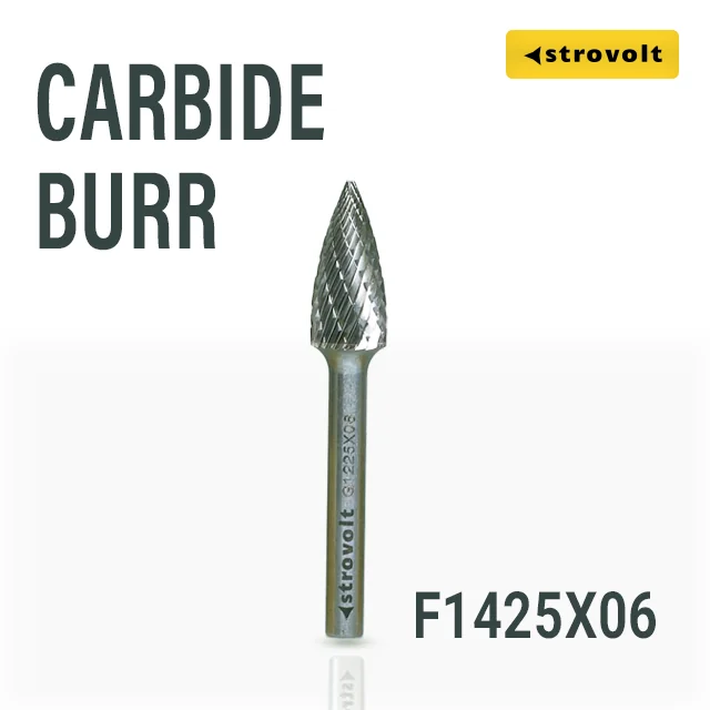 Strovolt Premium Tungsten Carbide Burr Shape F (Ball Nosed Tree) 14mm x 25mm 6mm Shank Double Cut Rotary File Part No: CB35F1425 - strovolt - SKU: CB35F1425 - Available in Saudi Arabia