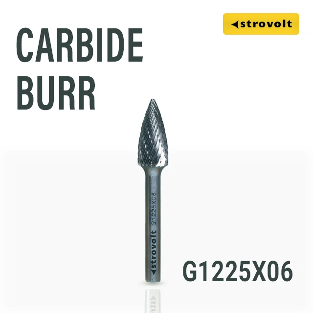 Strovolt Premium Tungsten Carbide Burr Shape G (Pointed Tree) 12mm x 25mm 6mm Shank Double Cut Rotary File Part No: CB35G1225 - strovolt - SKU: CB35G1225 - Available in Saudi Arabia