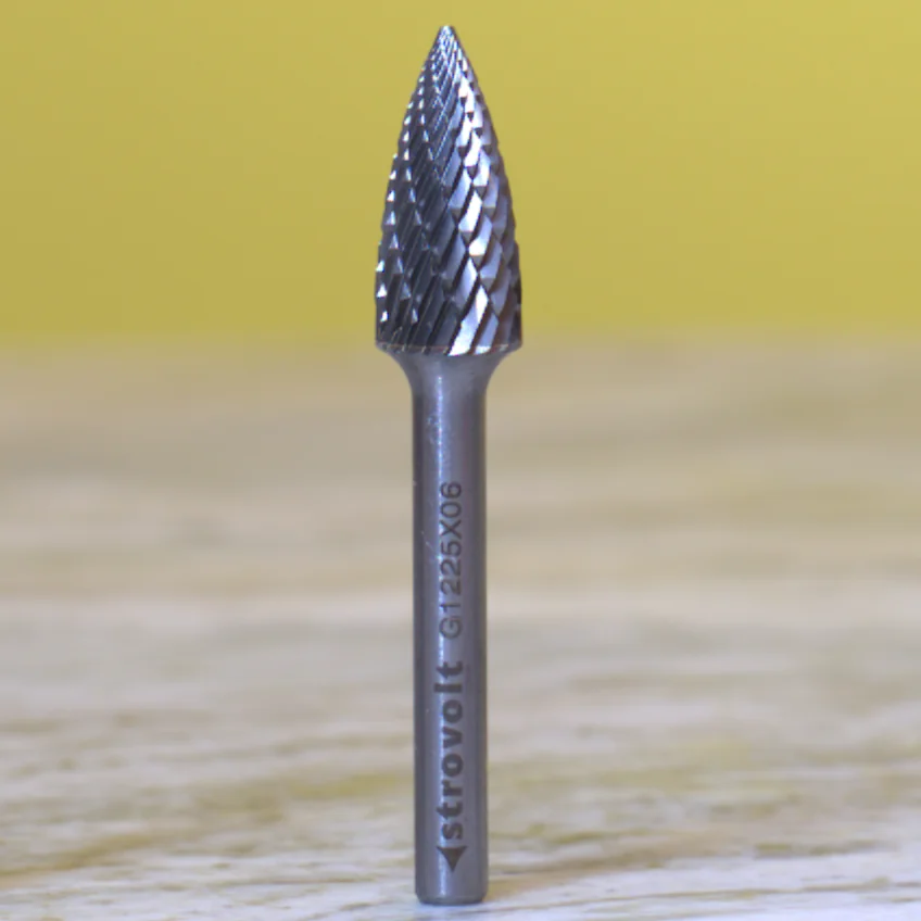 Strovolt Premium Tungsten Carbide Burr Shape G (Pointed Tree) 12mm x 25mm 6mm Shank Double Cut Rotary File Part No: CB35G1225 - strovolt - SKU: CB35G1225