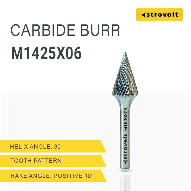 Strovolt Premium Tungsten Carbide Burr Shape M (Pointed Cone) 14mm x 25mm 6mm Shank Double Cut Rotary File Part No: CB35M1425 - strovolt - SKU: CB35M1425