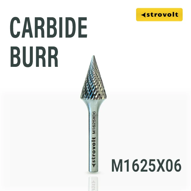 Strovolt Premium Tungsten Carbide Burr Shape M (Pointed Cone) 16mm x 25mm 6mm Shank Double Cut Rotary File Part No: CB35M1625 - strovolt - SKU: CB35M1625