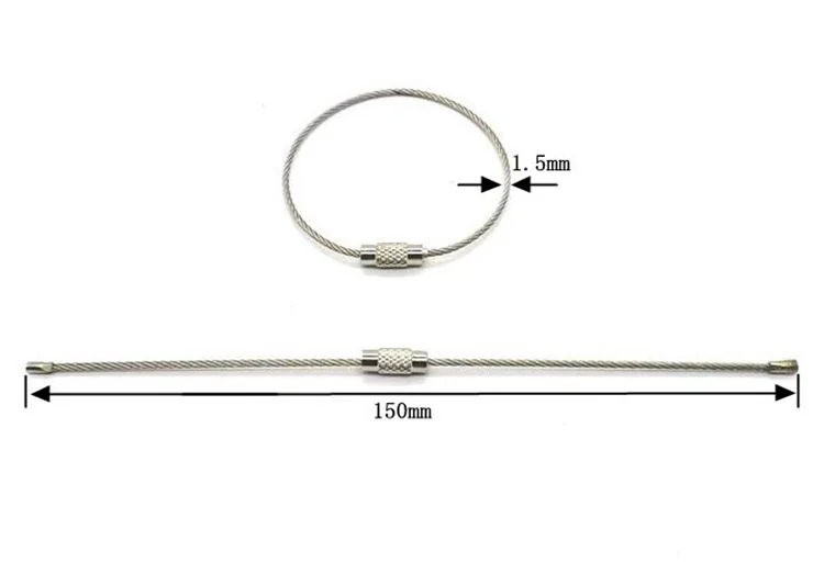 Strovolt Premium 1.5mm Heavy-Duty Stainless Steel Wire Keychains - 150mm Screw Locking Cable Loops — front view — STROVOLT — Stainless Steel Keychains — Saudi Arabia
