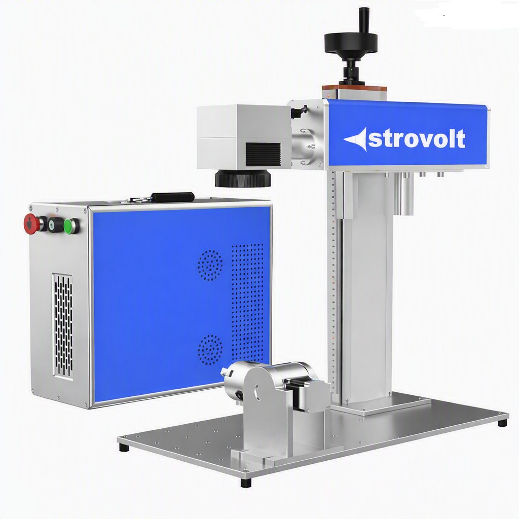 STROVOLT 20W Table Top Fiber Laser Marking Machine for precise metal engraving with rotary device