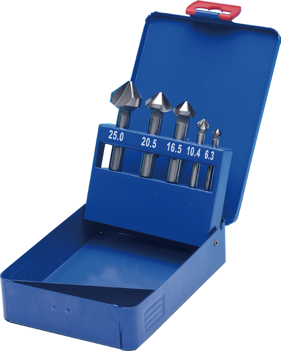 STROVOLT 5-piece 90° HSS countersink set with cylindrical shank for precise chamfering