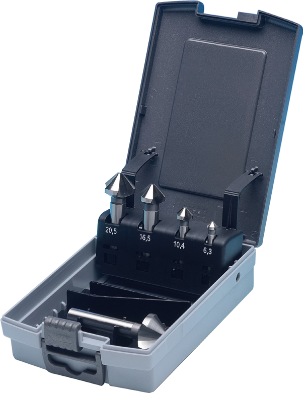 STROVOLT 5-piece 90° HSS countersink set with cylindrical shank for precise deburring and chamfering