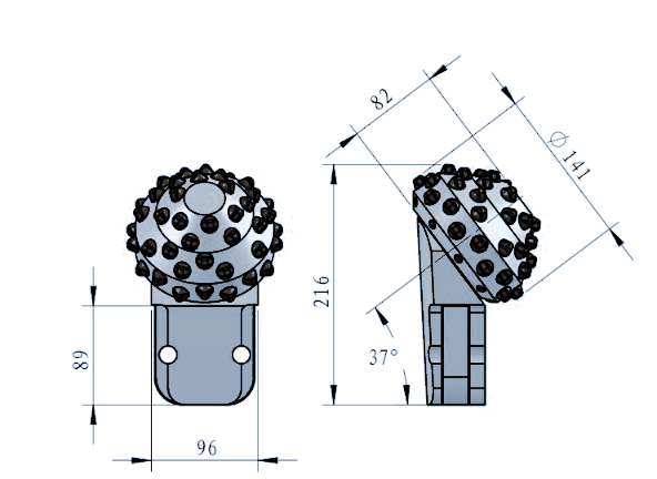 STROVOLT STRO-RC002 roller cone bit technical drawing with dimensions in mm