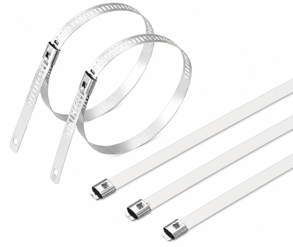 STROVOLT stainless steel ladder-type cable ties, 12×750mm single barb lock for secure bundling
