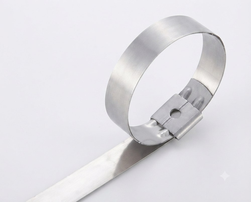 STROVOLT stainless steel throbbing-type cable ties PL044, heavy-duty reusable fastening solution for industrial use