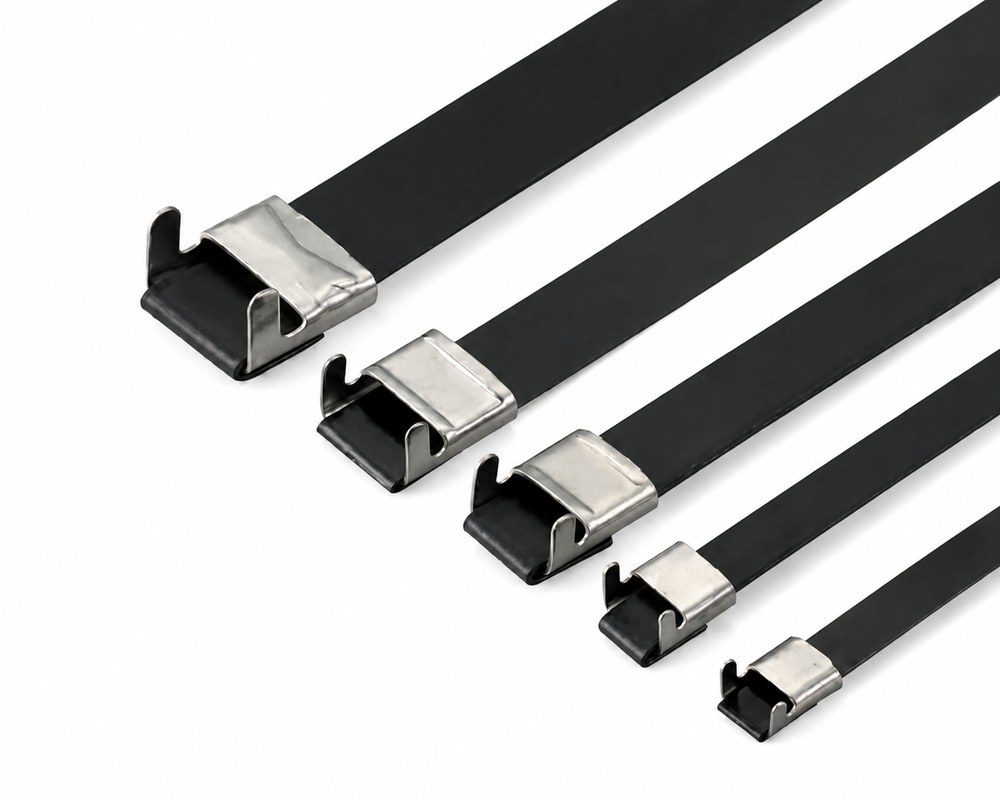 STROVOLT stainless steel PVC-coated wing lock cable ties 16x800mm, durable heavy-duty fastening solution