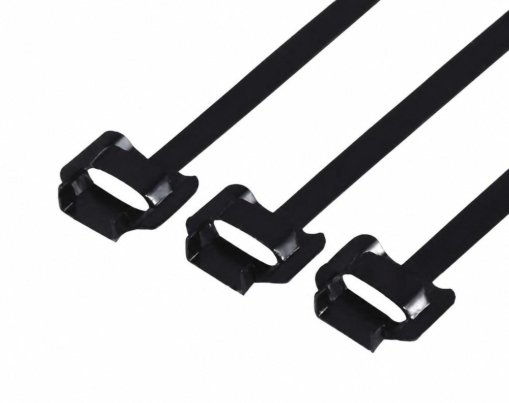 STROVOLT releasable PVC-coated stainless steel cable ties, 10×490mm, durable plastic-dipped ties for secure bundling