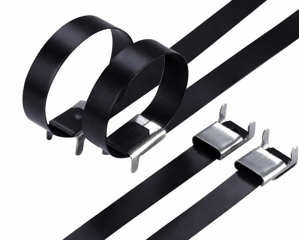 STROVOLT stainless steel plastic-coated wing lock cable ties 11×300mm, durable and secure fastening solution