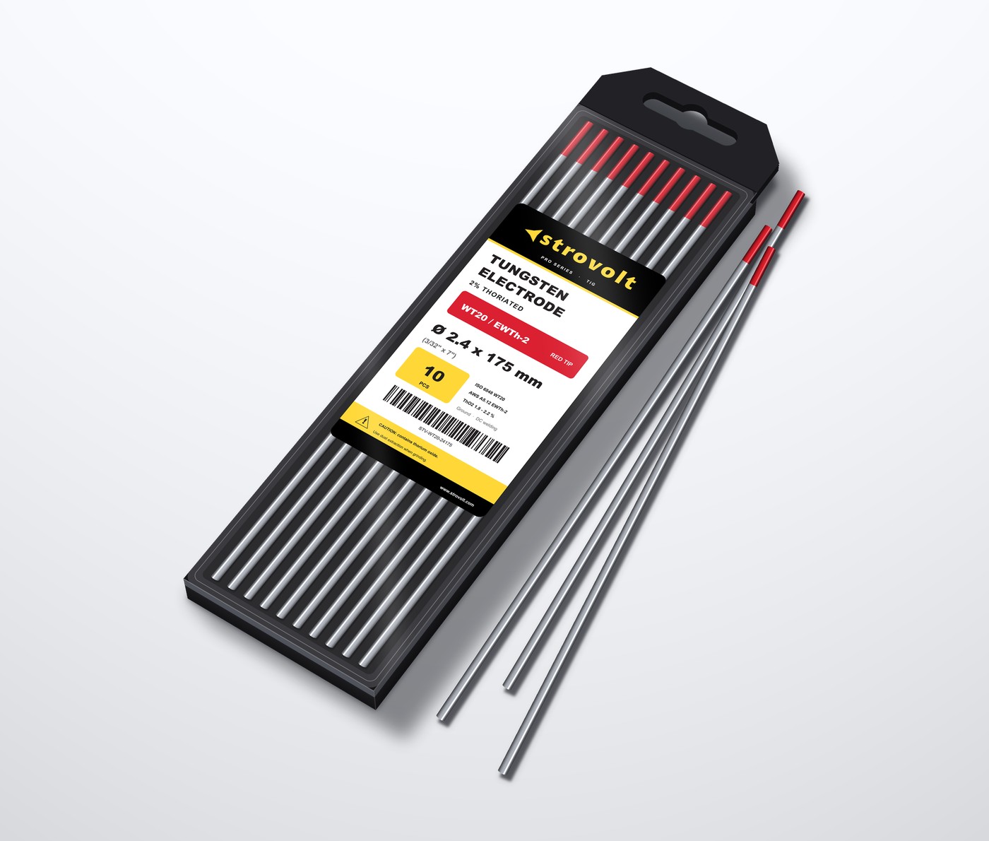 STROVOLT WT20 Thoriated Tungsten Electrode 2.4mm red tip pack of 10 for TIG welding