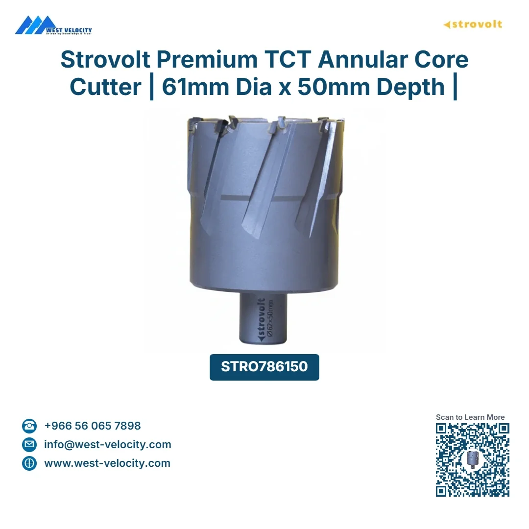 Strovolt Premium TCT Annular Core Cutter | 61mm Dia x 50mm Depth | Tungsten Carbide Tipped Mag Drill Bit - STROVOLT - SKU: STRO786150 - Saudi Arabia