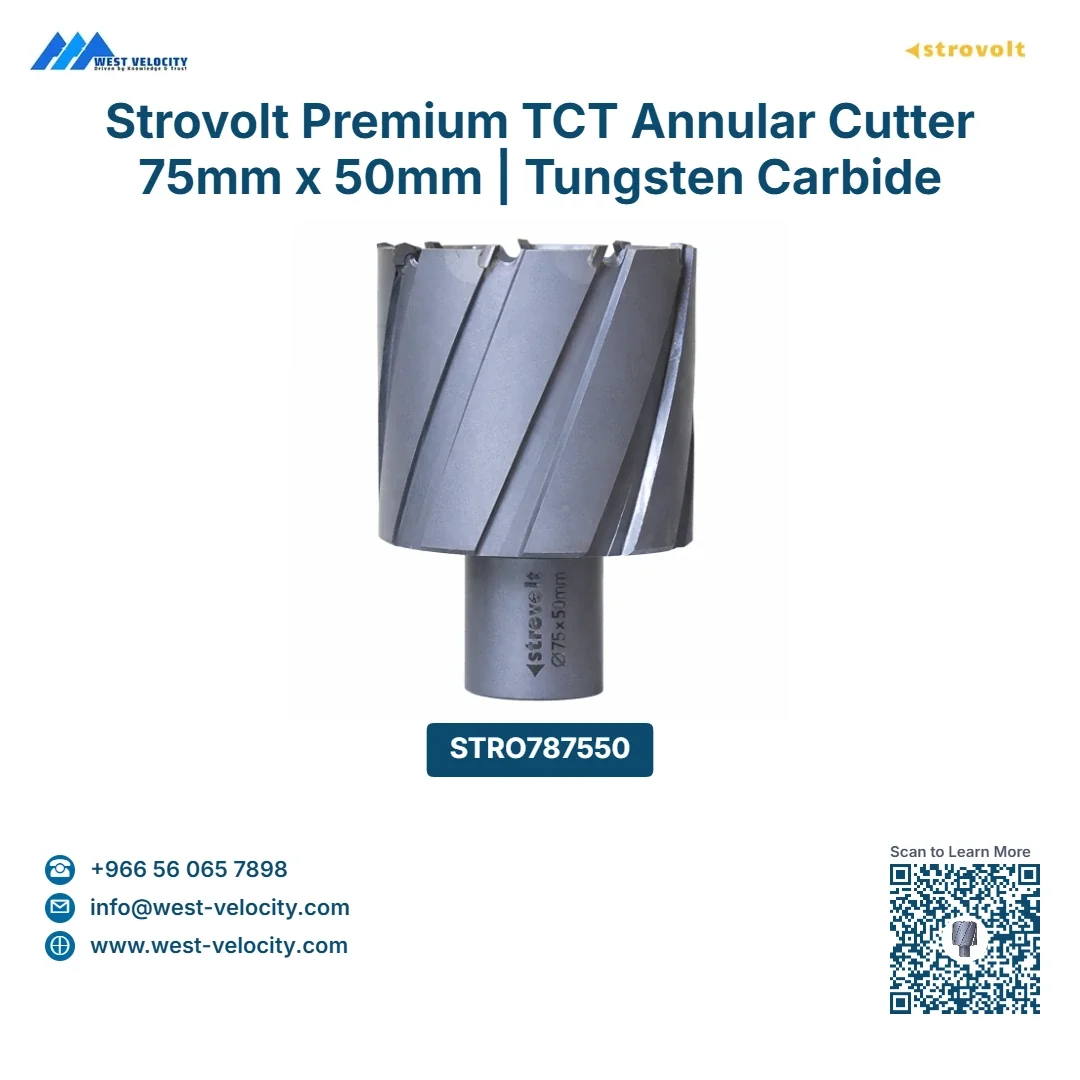 Strovolt Premium TCT Annular Cutter 75mm x 50mm | Tungsten Carbide Tipped Mag Drill Bit - STROVOLT - SKU: STRO787550 - Saudi Arabia