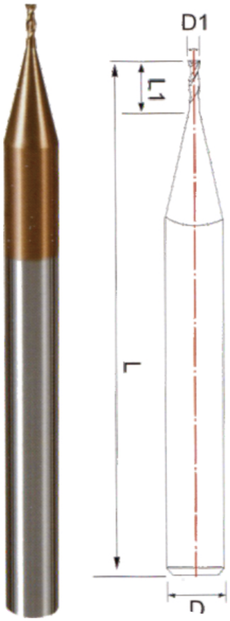 STROVOLT micro end mill Ø0.2mm 50mm length for hard metals up to 63 HRC carbide tooling