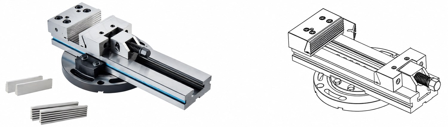 STROVOLT Precision Modular Vise MT-00002 Series with sturdy base for secure workpiece clamping in machining