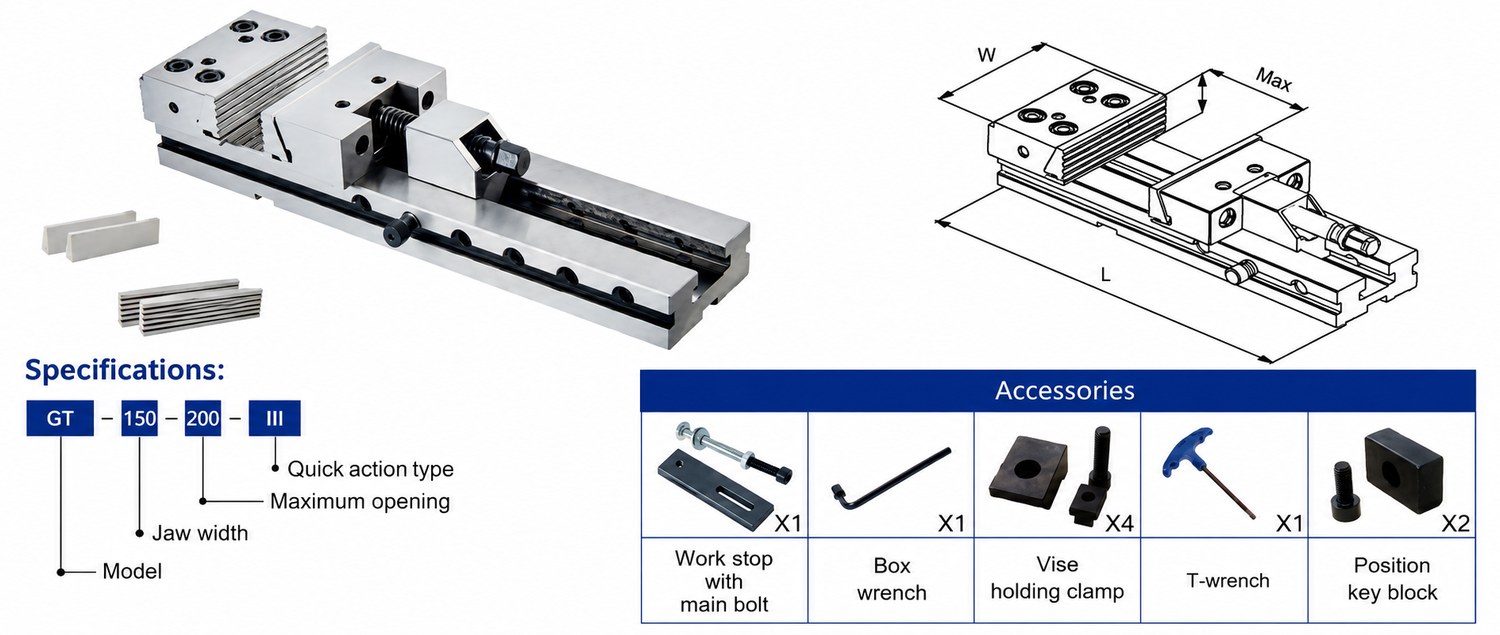 STROVOLT Quick-Action Precision Modular Vise MT-00004 Series with fast clamping for machining tools