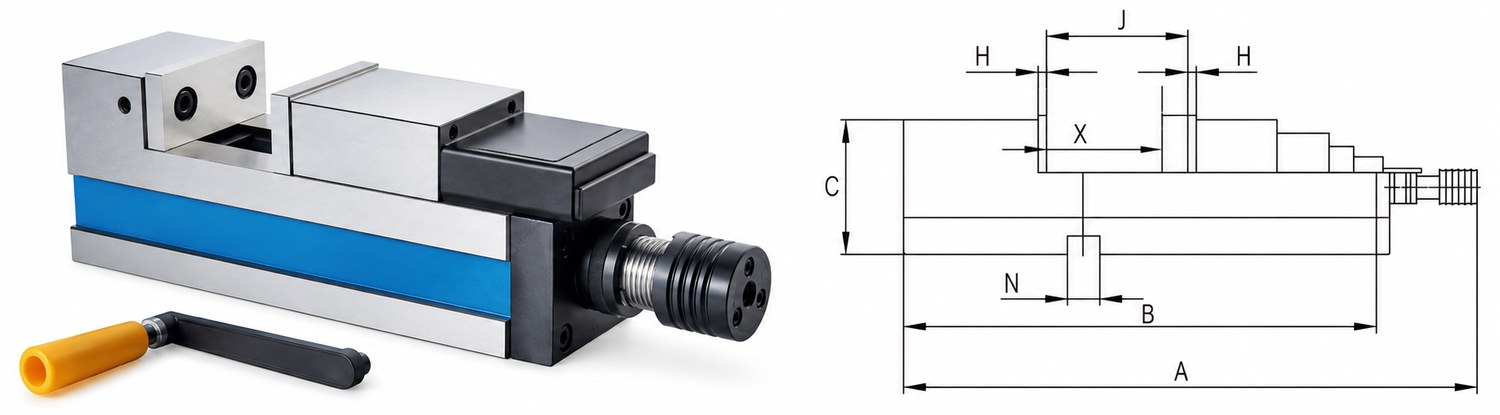STROVOLT Precision Hydraulic Vise MT-00015 Series with heavy-duty clamping for machine tools