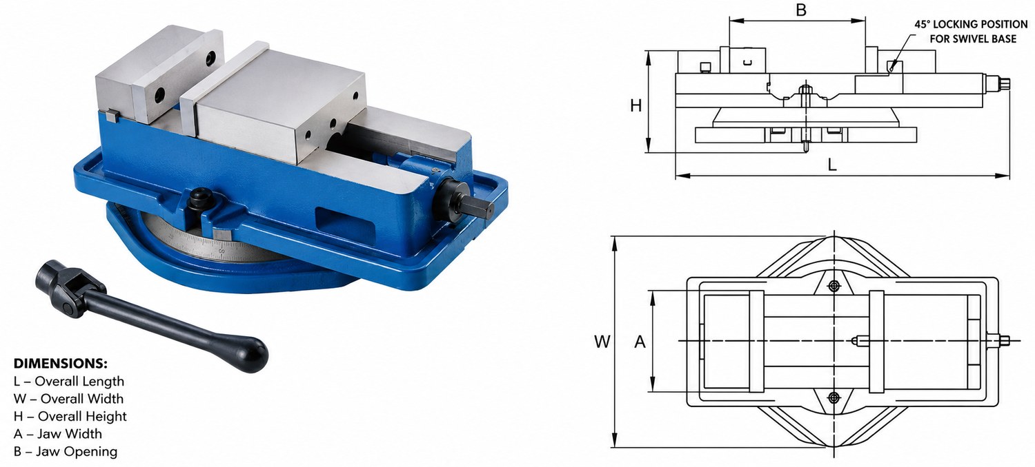 STROVOLT SV-16 Series Angle Fixed Vise with precision clamping for machine tools