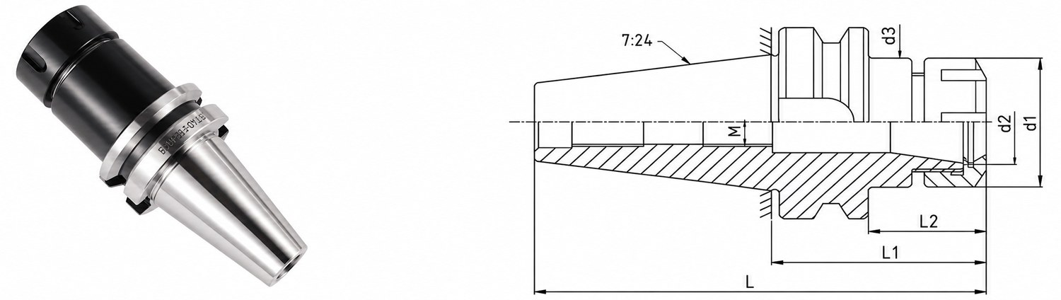 STROVOLT BT50-ER11-100 milling toolholder with BBT taper for precision machining, 100mm length