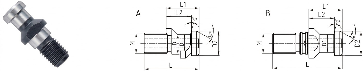 STROVOLT DIN Series Pull Stud ISO7388-3/AD/AF Type with precision threading for secure tool holding