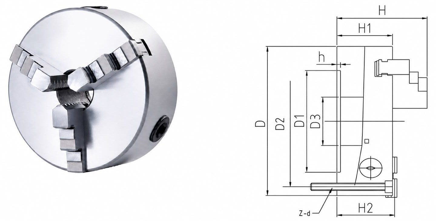 STROVOLT K11 Three-Jaw Self-Centering Chuck with precision clamping for lathe machines (MT-60012 Series)